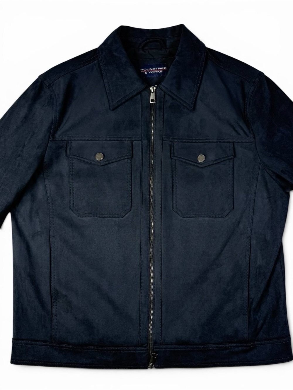 Roundtree & Yorke Navy Faux Suede Trucker Jacket Men’s Medium NWOT